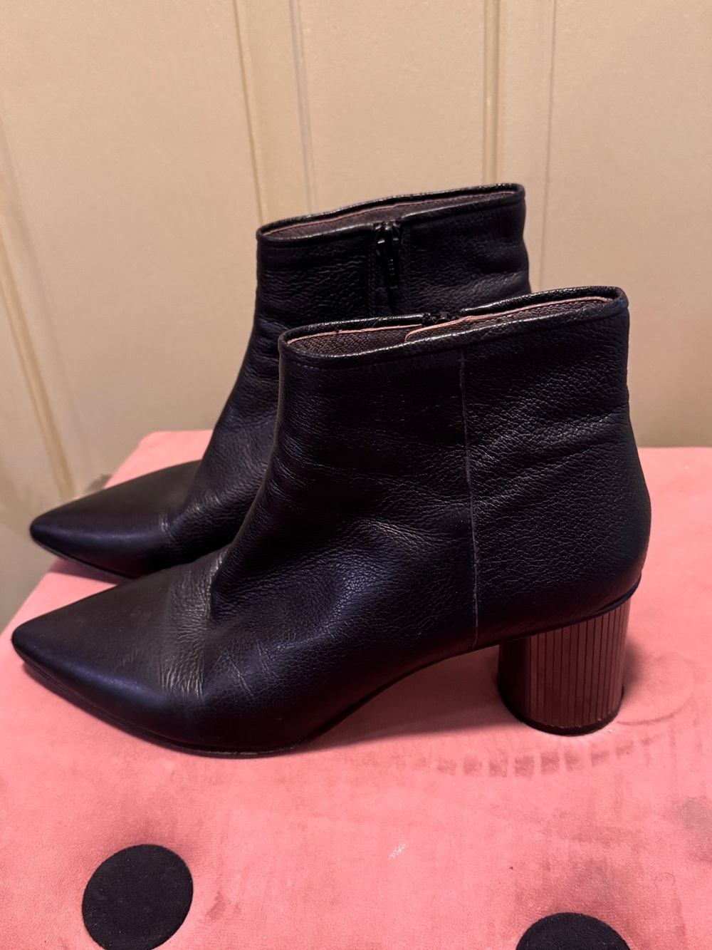 Pedro Garcia Black Leather Pointed Ankle Boot with Block Heel